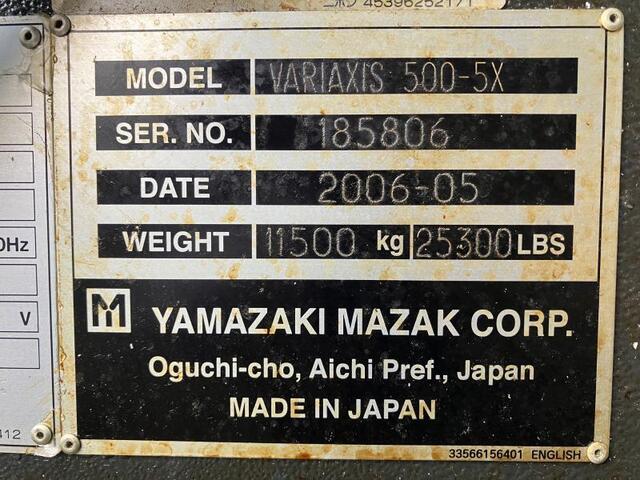 MAZAK VARIAXIS 500-5X Vertical Machining Center Image 2