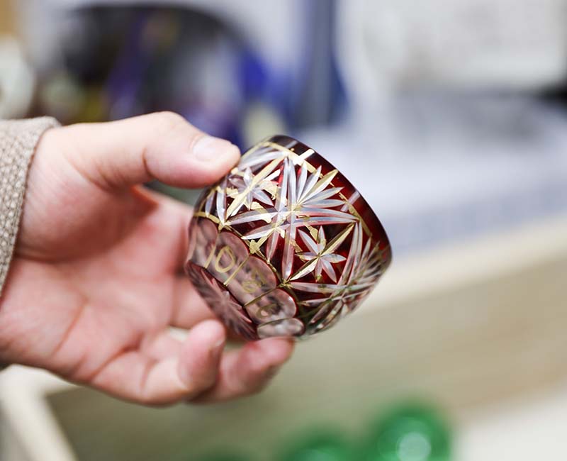 切込三彩　花器 江戸切子 SAIHO 硝子工房彩鳳 Edohanakiriko 江戸花切子 M-7064