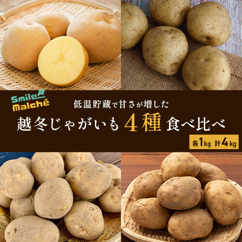 越冬じゃがいも4種食べ比べセット 計4㎏（とうや・男爵・きたあかり・きたかむい）のイメージ