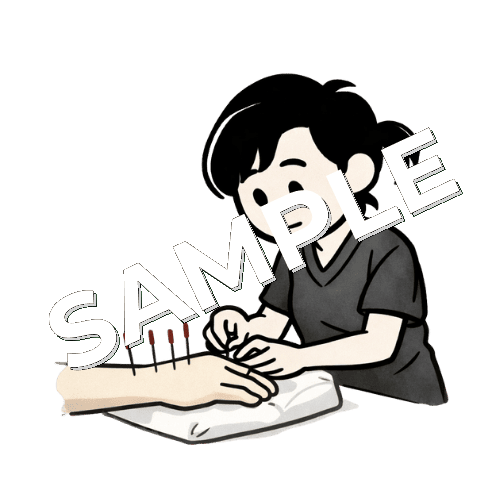 手首に鍼治療をしている女性鍼灸師のイラスト