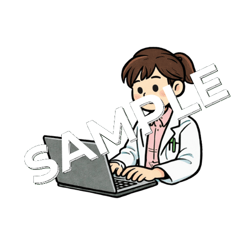 パソコン業務をしている女性薬剤師のイラスト