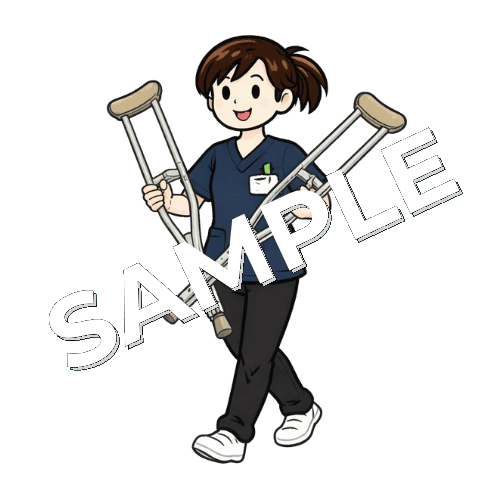 松葉杖を持ち運ぶ女性理学療法士のイラスト