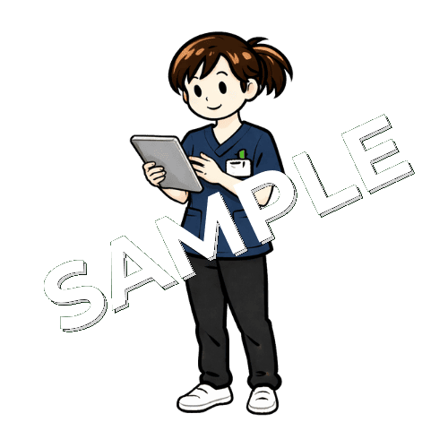 タブレットを持つ女性理学療法士のイラスト