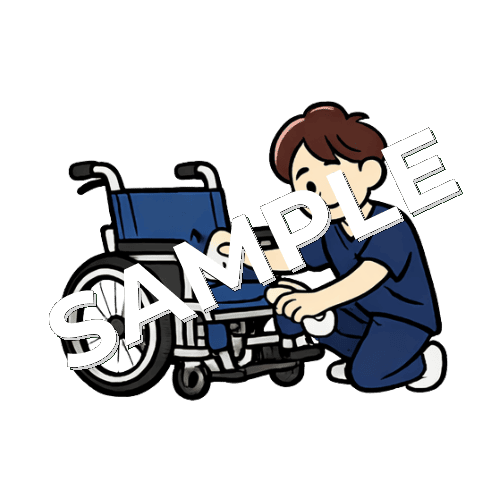車椅子を拭く男性理学療法士のイラスト