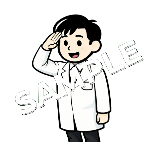 敬礼ポーズの男性薬剤師のイラスト
