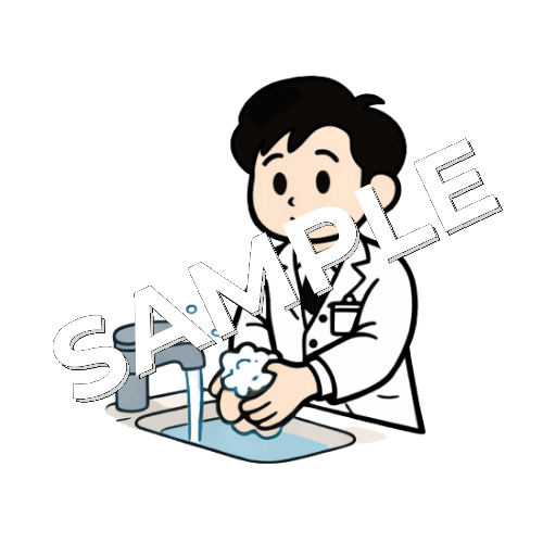 手を洗う男性薬剤師のイラスト
