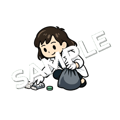 ゴミを拾う女性薬剤師のイラスト