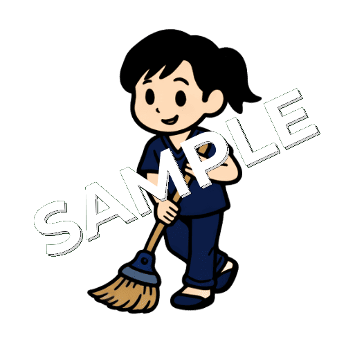 ほうきで掃除している女性鍼灸師のイラスト