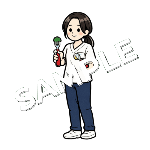 食事の自助具を持つ女性作業療法士のイラスト