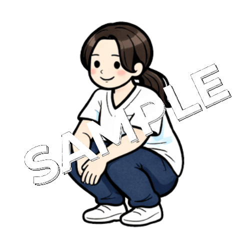 しゃがんでいる女性作業療法士のイラスト