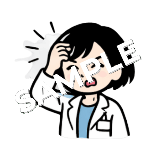 まぶしくて目を細めるボブヘアの女性薬剤師のイラスト