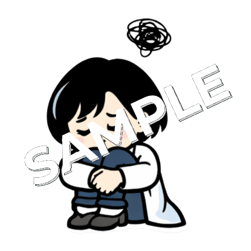 いじけるボブヘアの女性薬剤師のイラスト