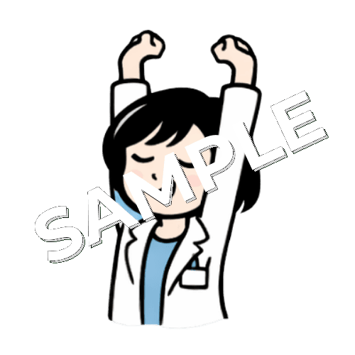 伸びをするボブヘアの女性薬剤師のイラスト