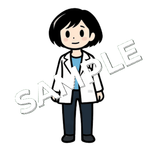 正面で立つボブヘアの女性薬剤師のイラスト