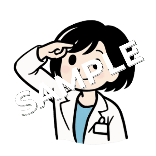 見渡すボブヘアの女性薬剤師のイラスト