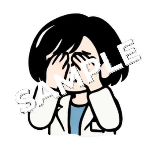 目を覆うボブヘアの女性薬剤師のイラスト