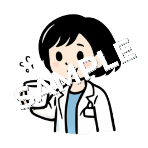 カップを持つボブヘアの女性薬剤師のイラスト