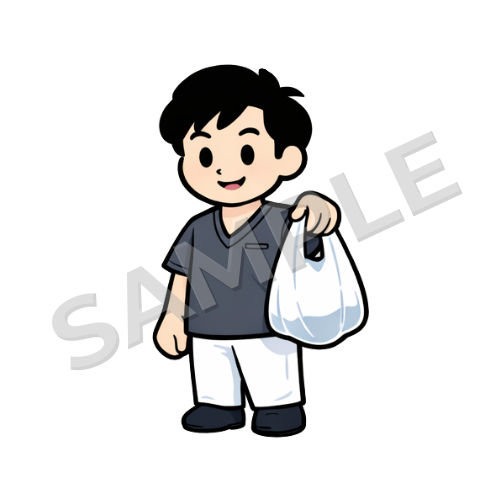 ビニール袋を持つ男性鍼灸師のイラスト