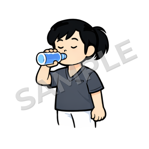 ペットボトルの水を飲む女性鍼灸師のイラスト