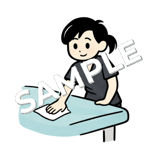 ベッドを拭く女性鍼灸師のイラスト