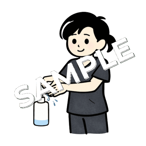 手を消毒する女性鍼灸師のイラスト