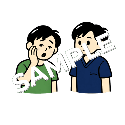 顔を触る男性患者とそれを見る男性鍼灸師のイラスト