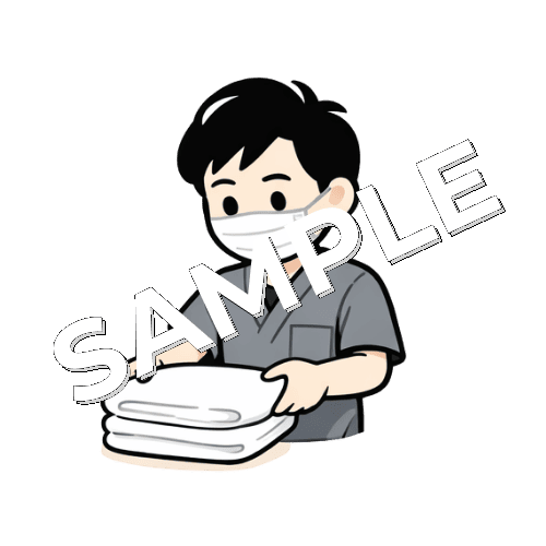 タオルを畳むマスクを付けた男性鍼灸師のイラスト