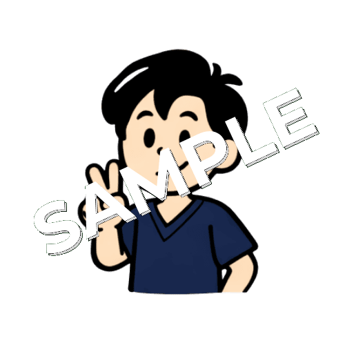 指で2のポーズをする男性鍼灸師のイラスト