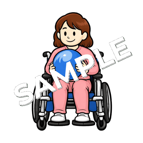 ボールを持った車椅子女性患者のイラスト