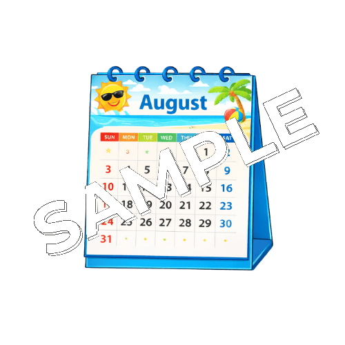8月の卓上カレンダーのイラスト