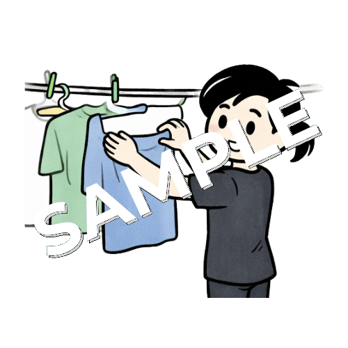 洗濯物を干す女性鍼灸師のイラスト