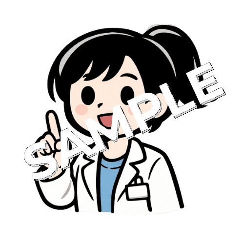 指で1のポーズをする女性薬剤師のイラスト