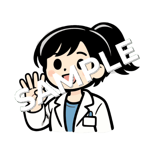 指で4のポーズをする女性薬剤師のイラスト