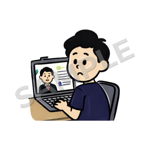 オンライン面接する男性鍼灸師のイラスト