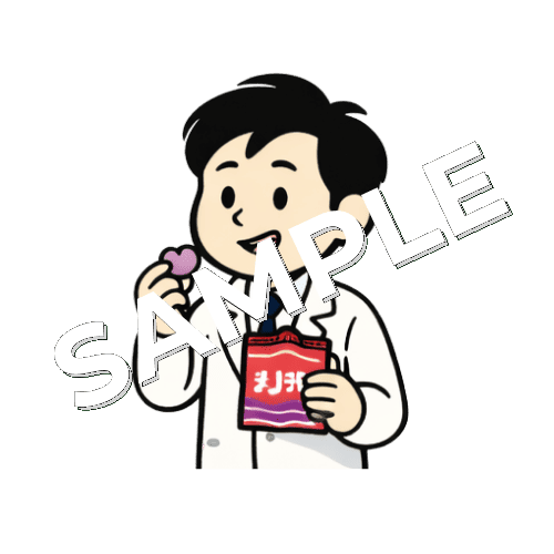 グミを食べる男性薬剤師のイラスト
