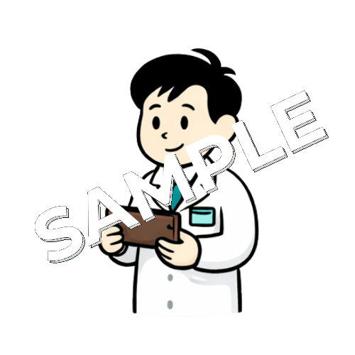 長財布を持つ男性薬剤師のイラスト