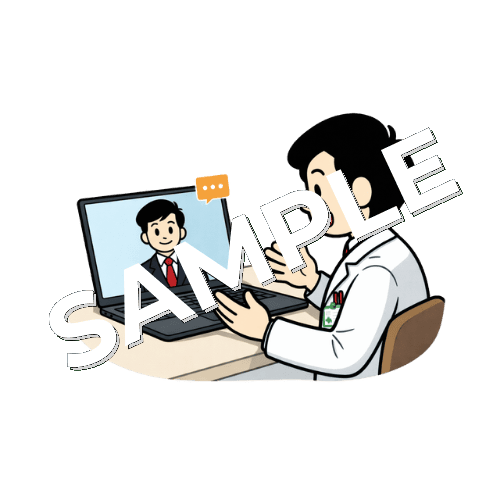 オンライン面接する男性薬剤師のイラスト