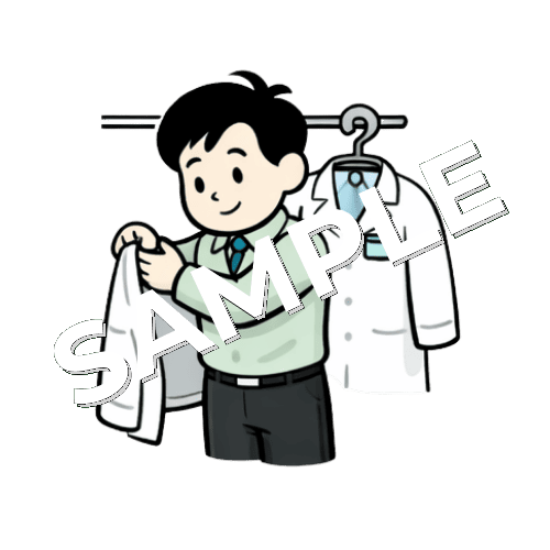 着替える男性薬剤師のイラスト