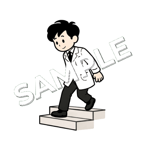 階段を下りる男性薬剤師のイラスト