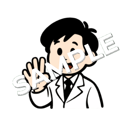 指で4のポーズをする男性薬剤師のイラスト