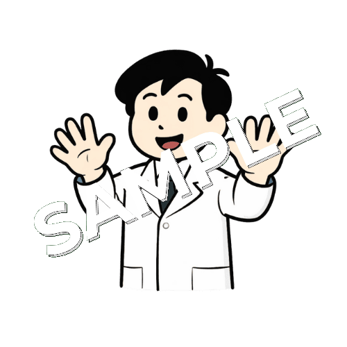 指で10のポーズをする男性薬剤師のイラスト