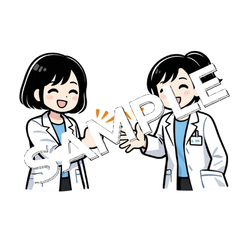 じゃんけんをする女性薬剤師のイラスト