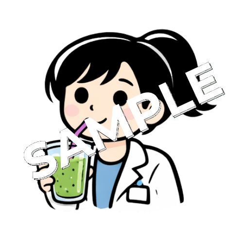 スムージーを飲む女性薬剤師のイラスト