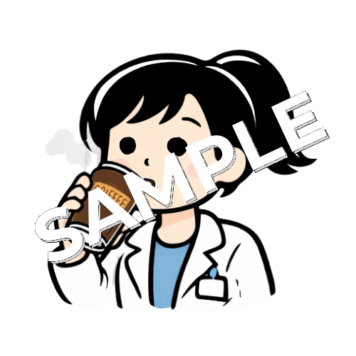 缶コーヒーを飲む女性薬剤師のイラスト