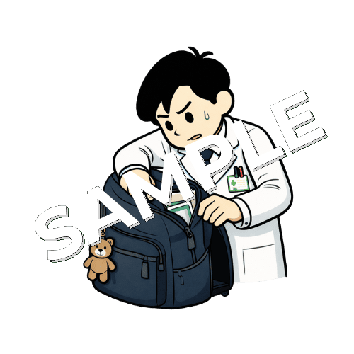 荷物を探す男性薬剤師のイラスト