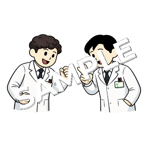 じゃんけんする男性薬剤師のイラスト