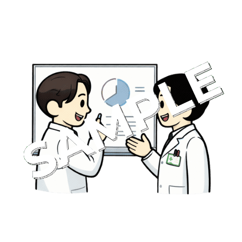 ホワイトボードを使って2人で話し合う男性薬剤師のイラスト