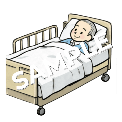 病室のベッドで寝ている高齢男性患者のイラスト