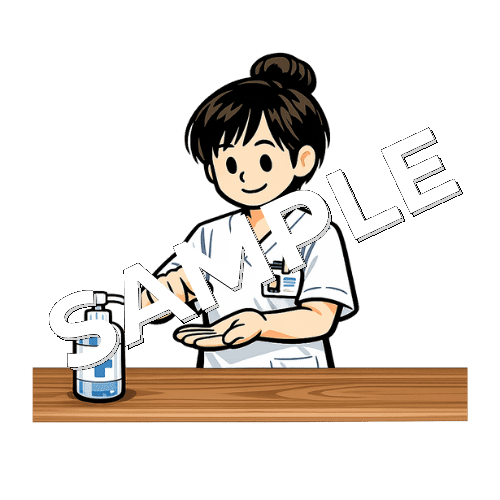 手指消毒をする女性作業療法士のイラスト
