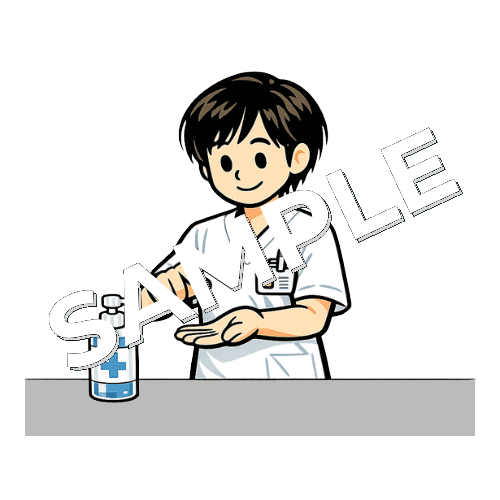 手指消毒をする男性作業療法士のイラスト